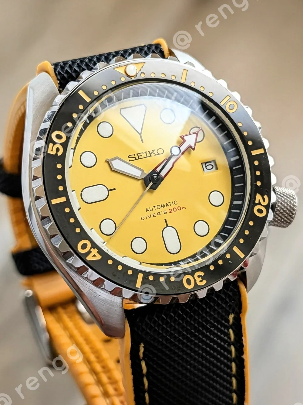 42mm Seiko Men’s Yellow Automatic Diver Mod Watch